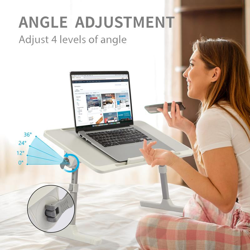 PHANCIR Adjustable Lap Desk, Laptop Stand Bed Tray, Foldable Laptop Desk with Storage Drawer Monitor Riser Fathersdaygift