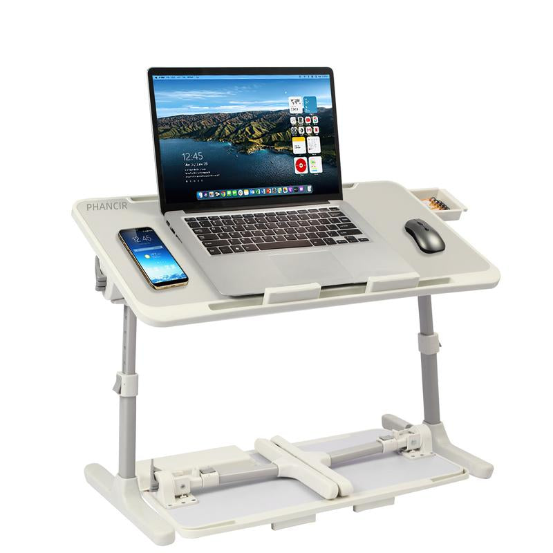 PHANCIR Adjustable Lap Desk, Laptop Stand Bed Tray, Foldable Laptop Desk with Storage Drawer Monitor Riser Fathersdaygift