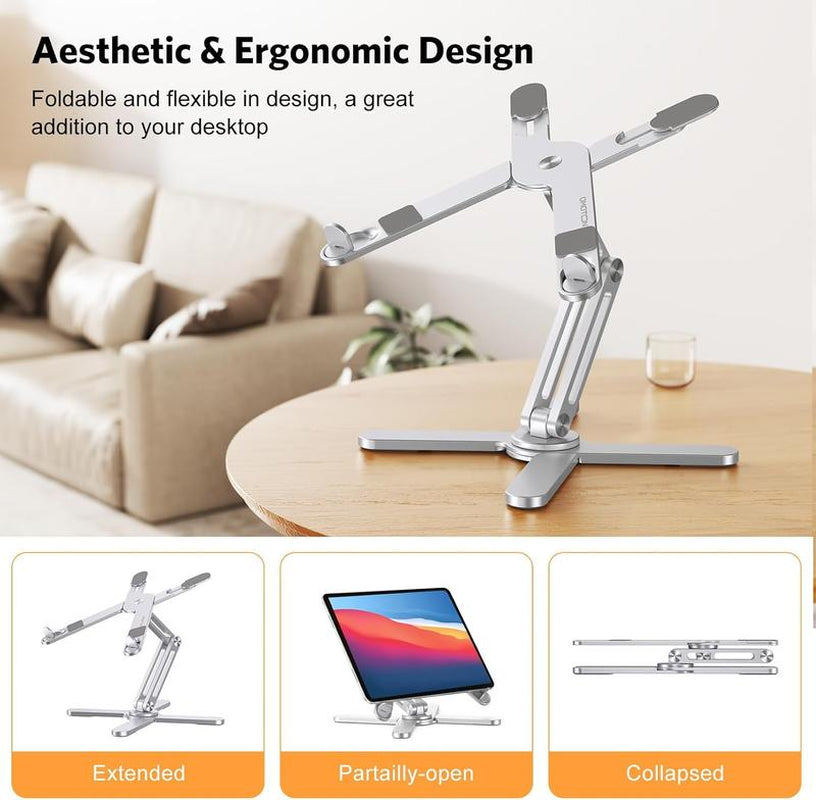 360 Rotating Laptop Stand Riser for Desk, Ergonomic Foldable Computer Stand Adjustable Height Angles for Collaborative Work, Easy Storage Fit Macbooks