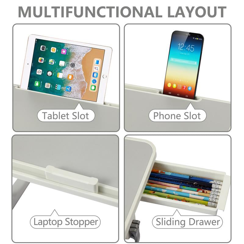 PHANCIR Adjustable Lap Desk, Laptop Stand Bed Tray, Foldable Laptop Desk with Storage Drawer Monitor Riser Fathersdaygift